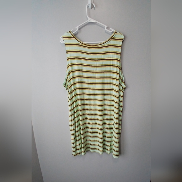 LOGO by Lori Goldstein Green With Brown Stripes Tank Top Women's Size 2X - Picture 3 of 3